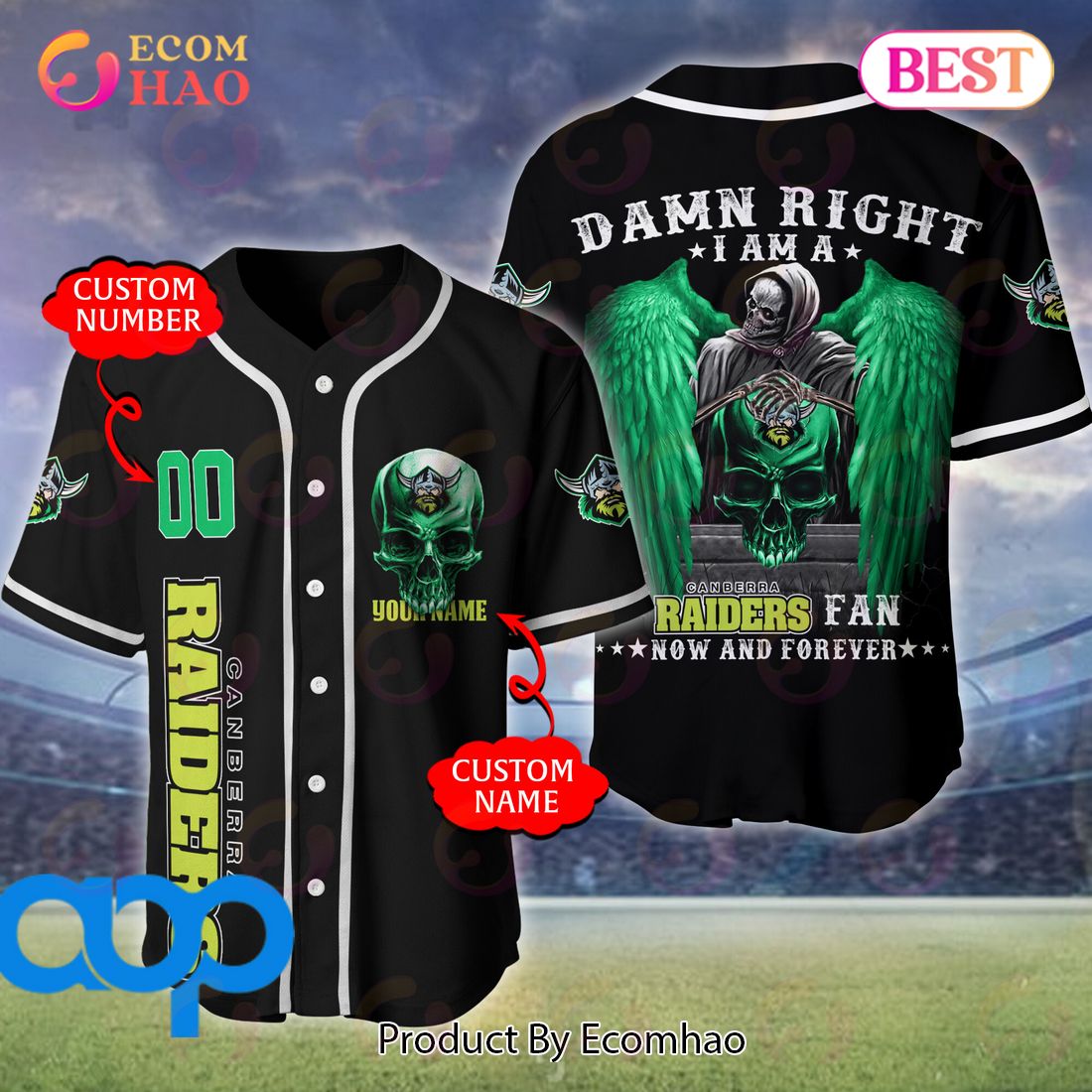 Canberra Raiders NRL 3D Personalized Baseball Jersey