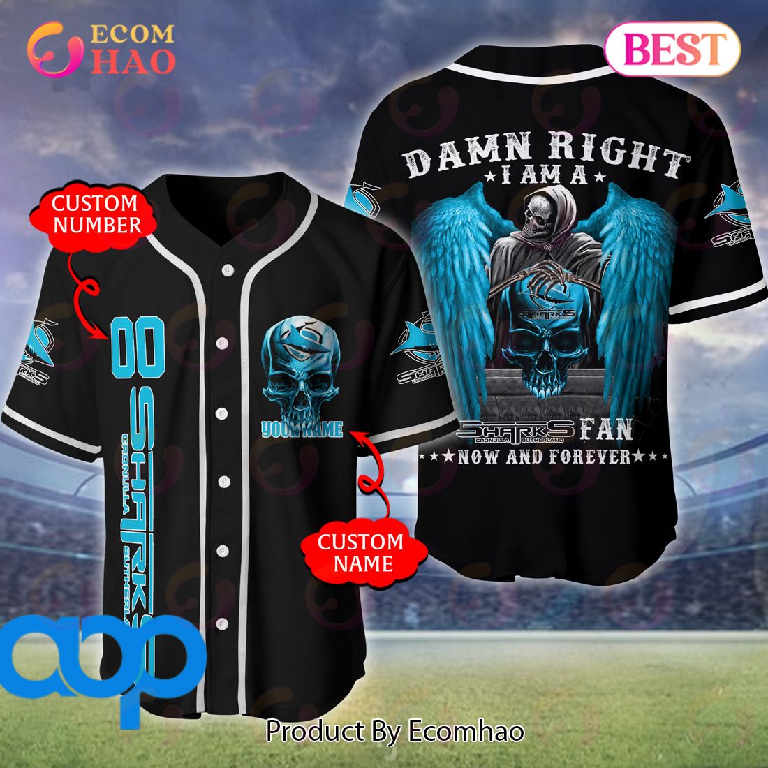 Cronulla-Sutherland Sharks NRL 3D Personalized Baseball Jersey