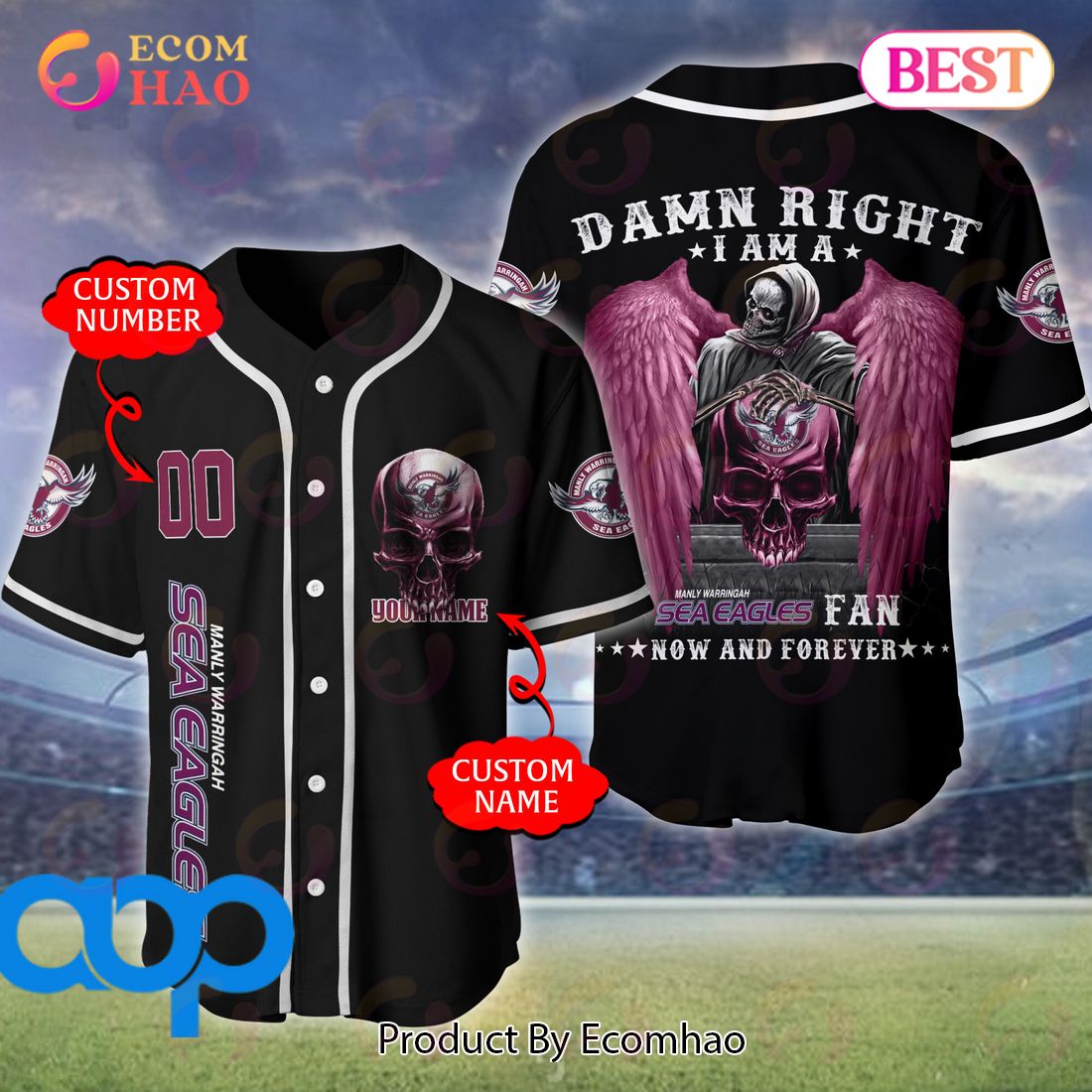 Manly Warringah Sea Eagles NRL 3D Personalized Baseball Jersey