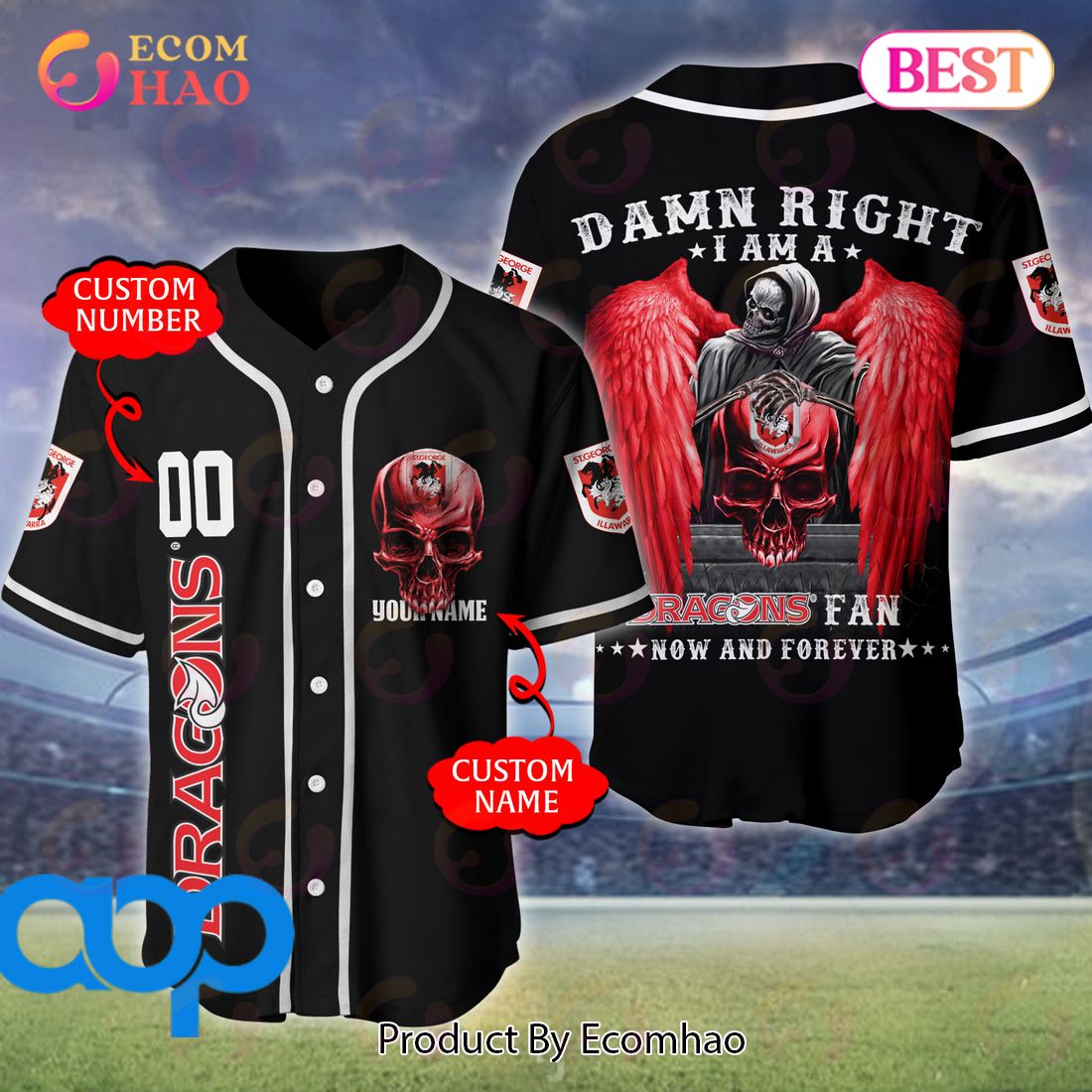 St. George Illawarra Dragons NRL 3D Personalized Baseball Jersey