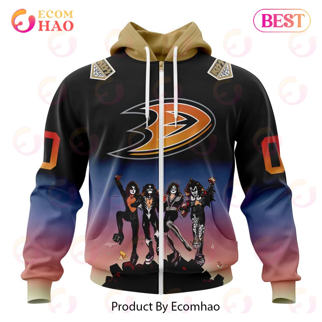 NHL Anaheim Ducks X KISS Band Design 3D Hoodie