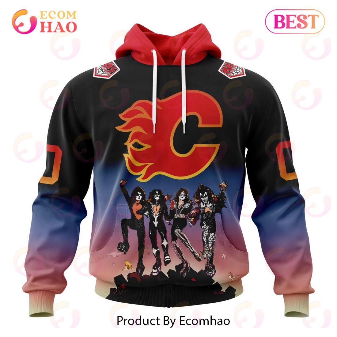 NHL Calgary Flames X KISS Band Design 3D Hoodie