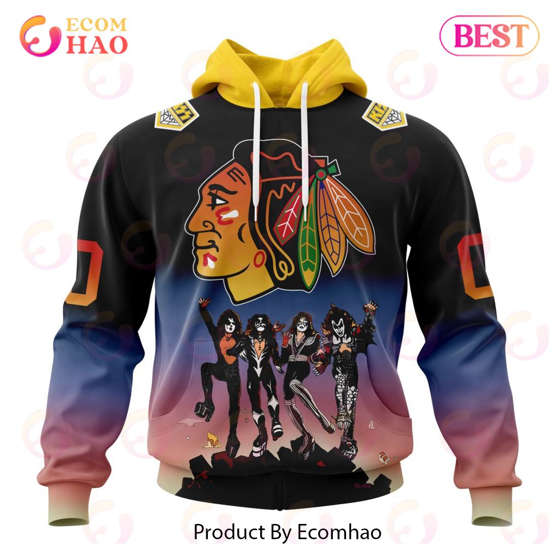 NHL Chicago Blackhawks X KISS Band Design 3D Hoodie