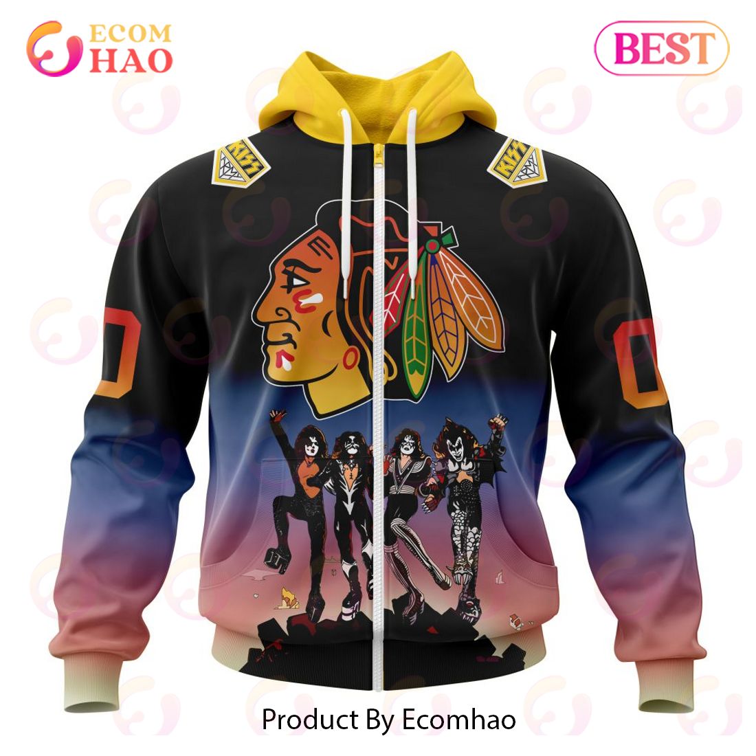 NHL Chicago Blackhawks X KISS Band Design 3D Hoodie