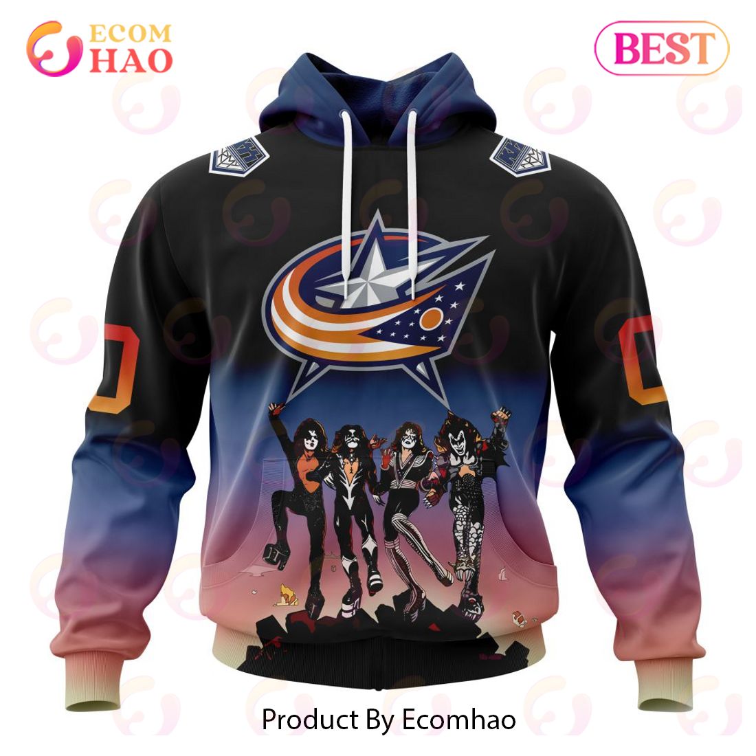 NHL Columbus Blue Jackets X KISS Band Design 3D Hoodie