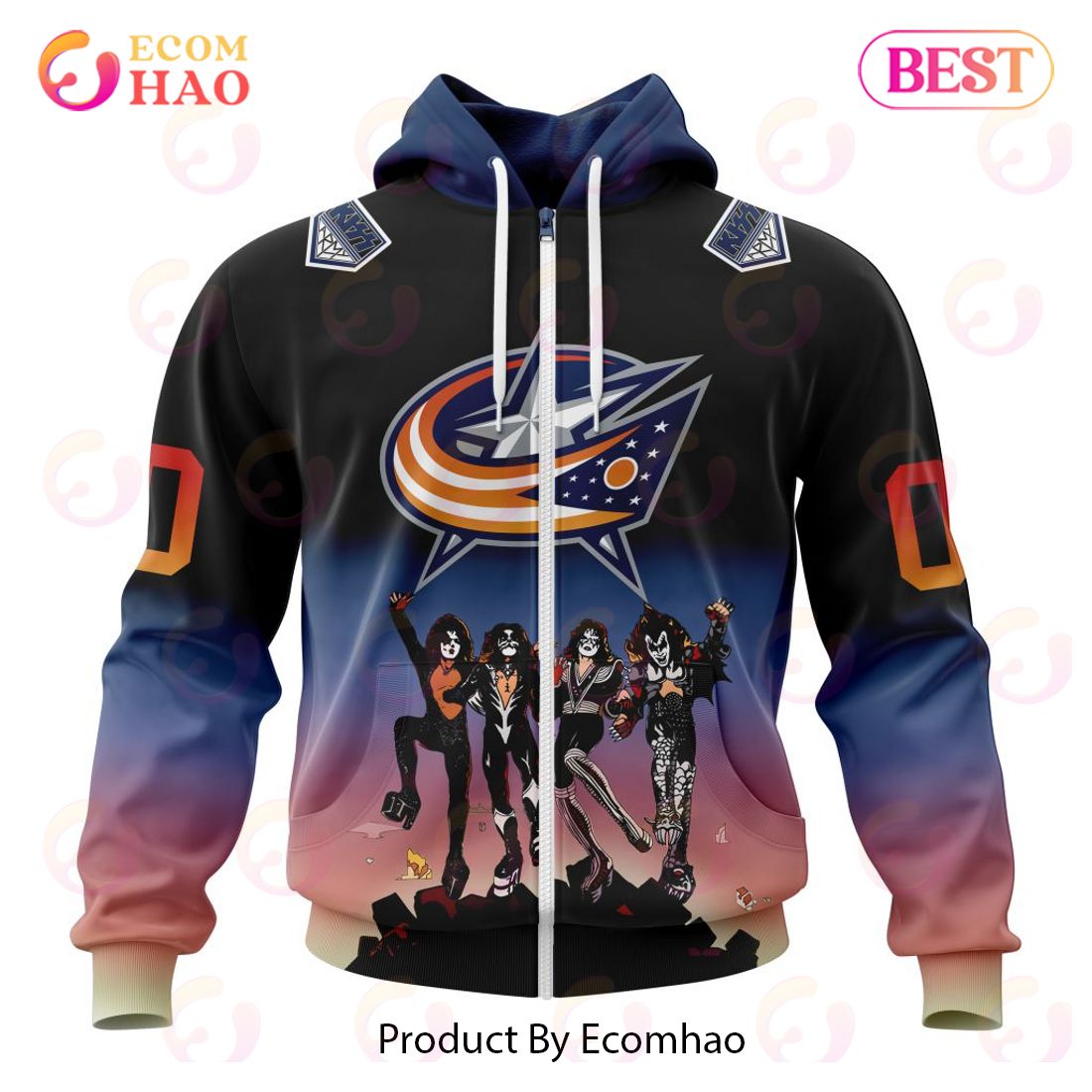 NHL Columbus Blue Jackets X KISS Band Design 3D Hoodie