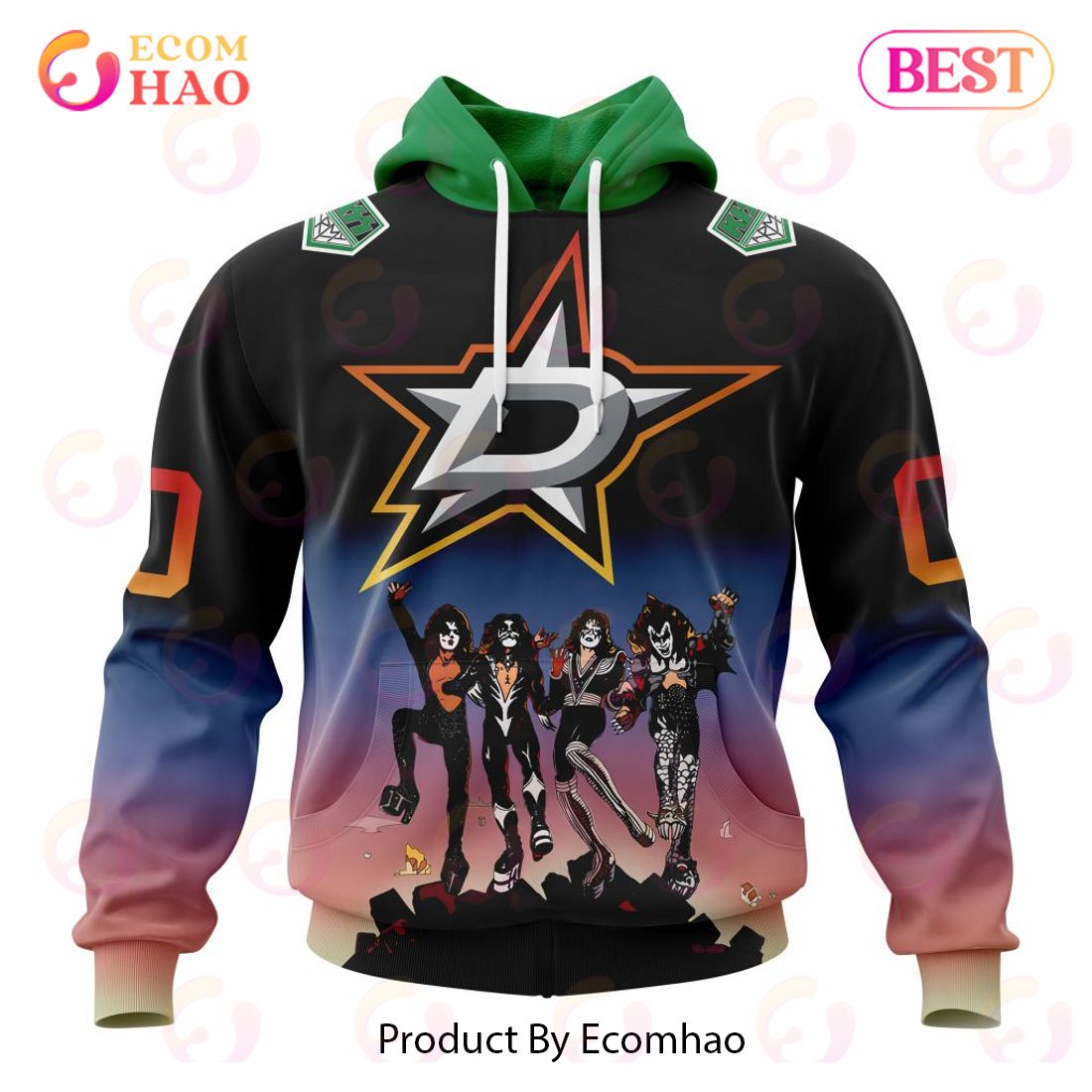 NHL Dallas Stars X KISS Band Design 3D Hoodie