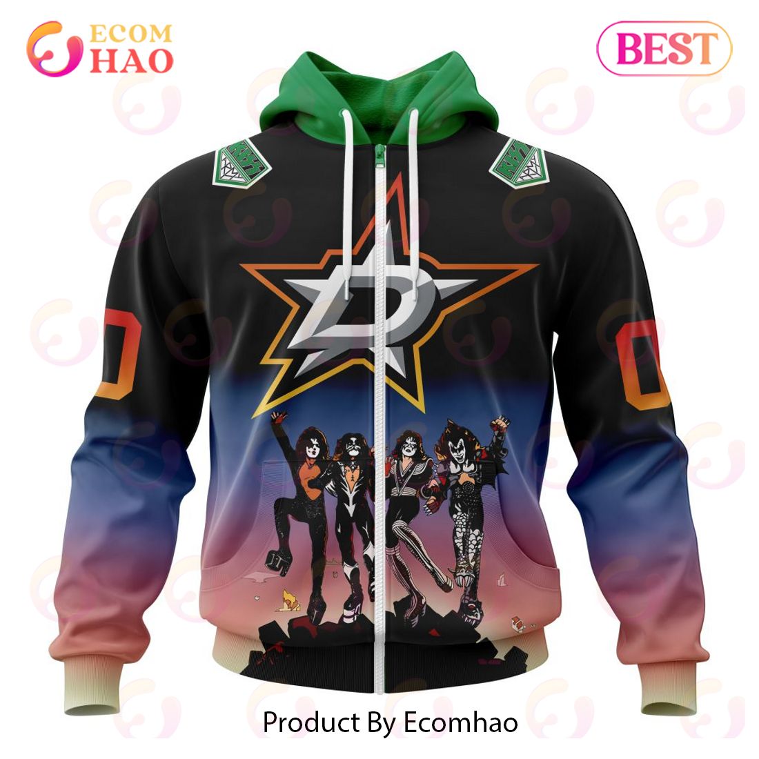 NHL Dallas Stars X KISS Band Design 3D Hoodie