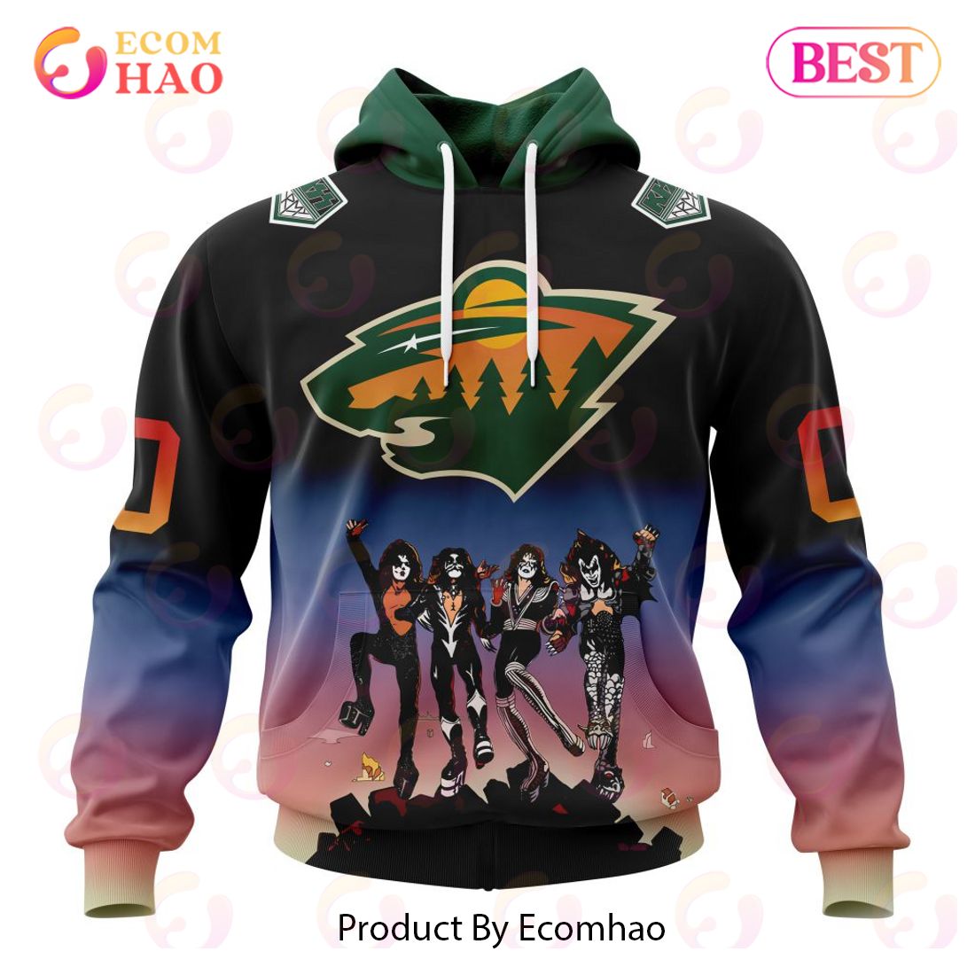 NHL Minnesota Wild X KISS Band Design 3D Hoodie