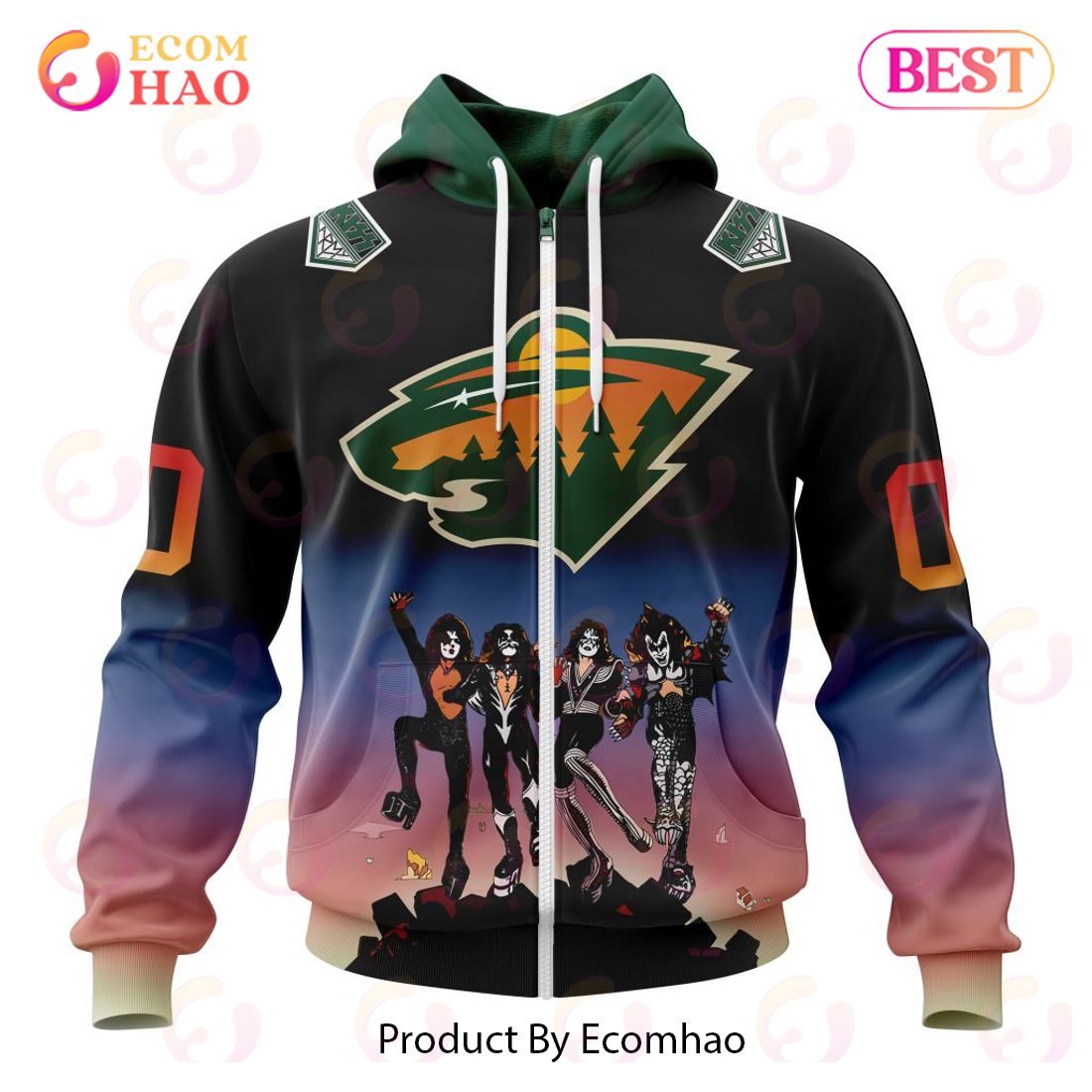 NHL Minnesota Wild X KISS Band Design 3D Hoodie