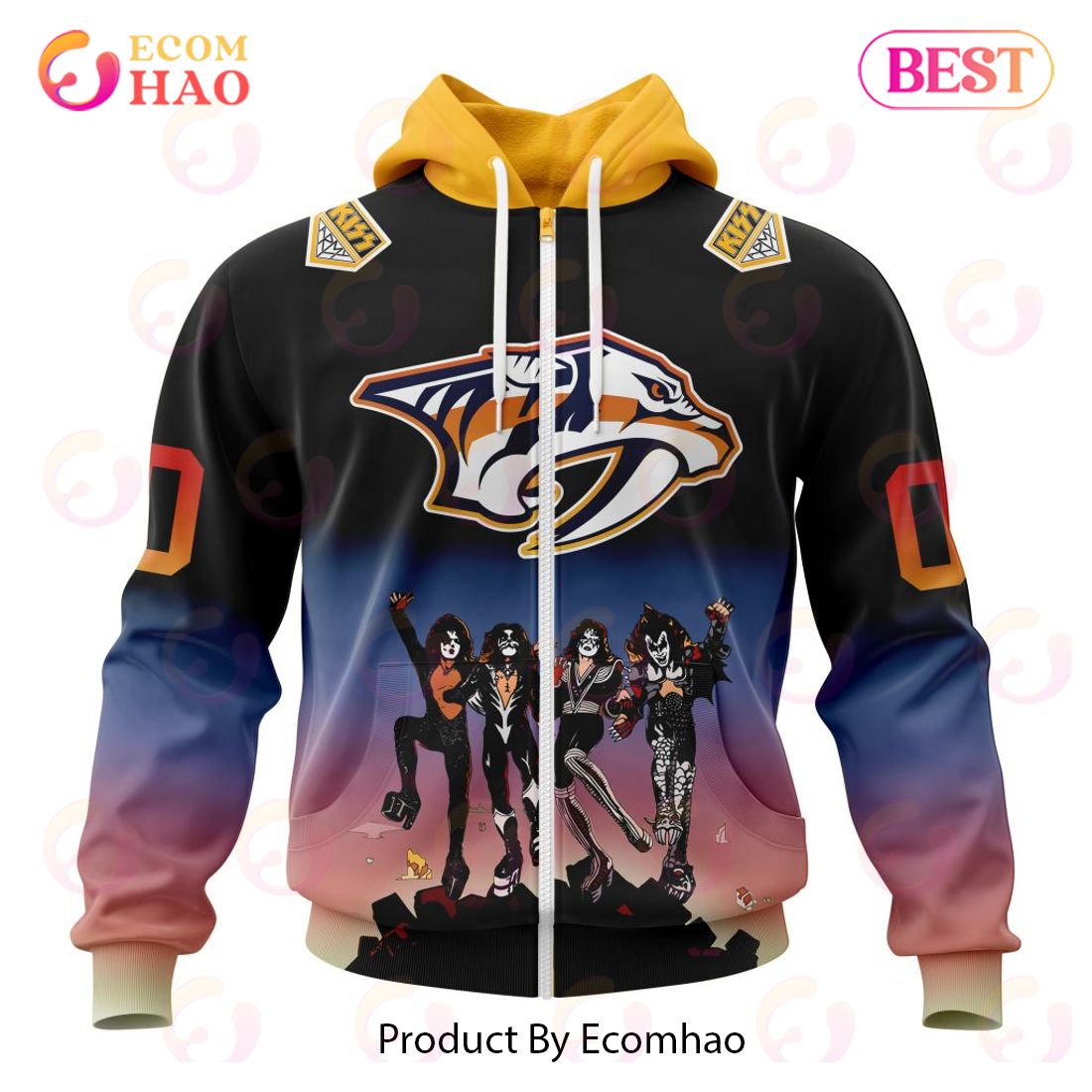 NHL Nashville Predators X KISS Band Design 3D Hoodie