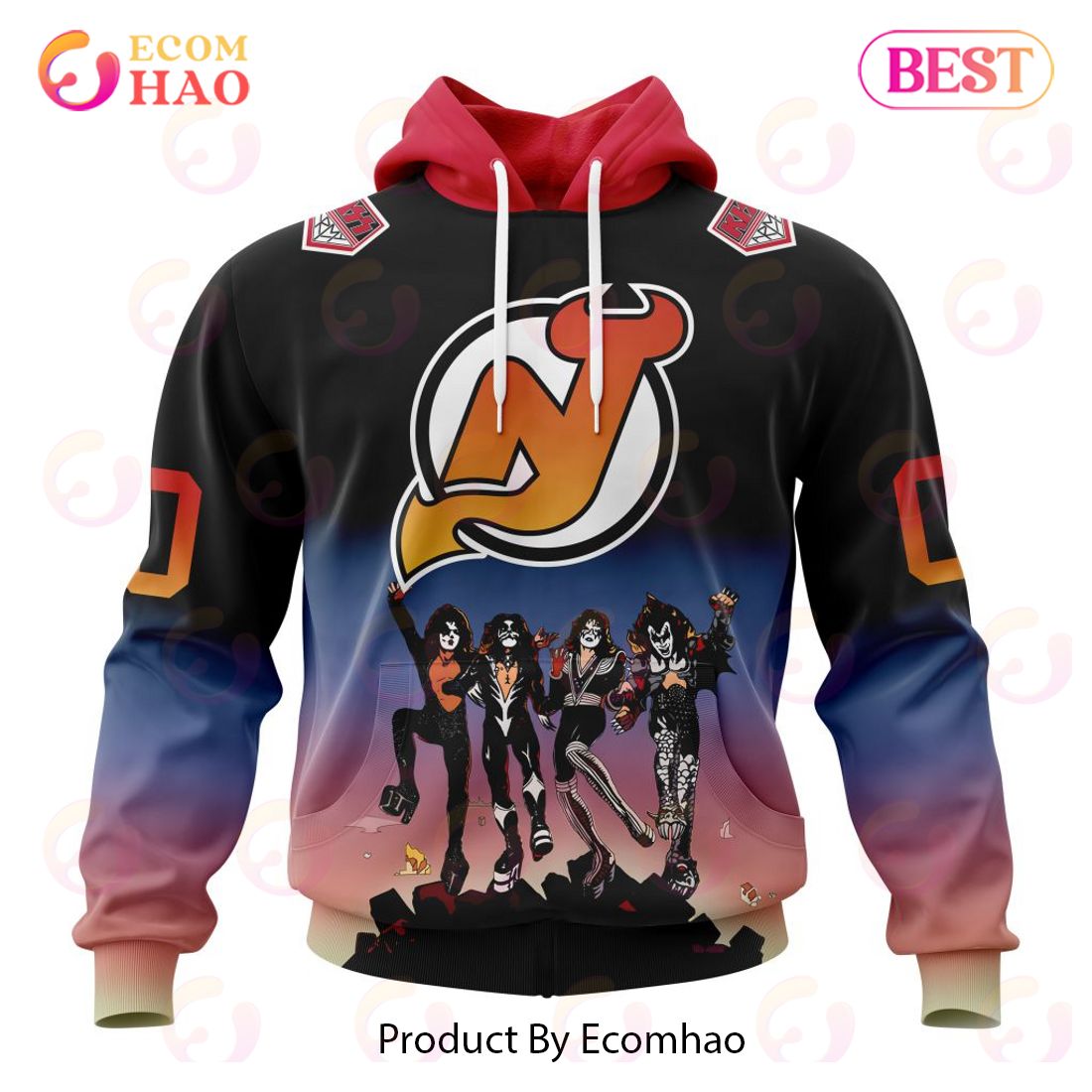 NHL New Jersey Devils X KISS Band Design 3D Hoodie