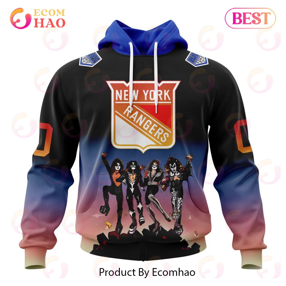 NHL New York Rangers X KISS Band Design 3D Hoodie