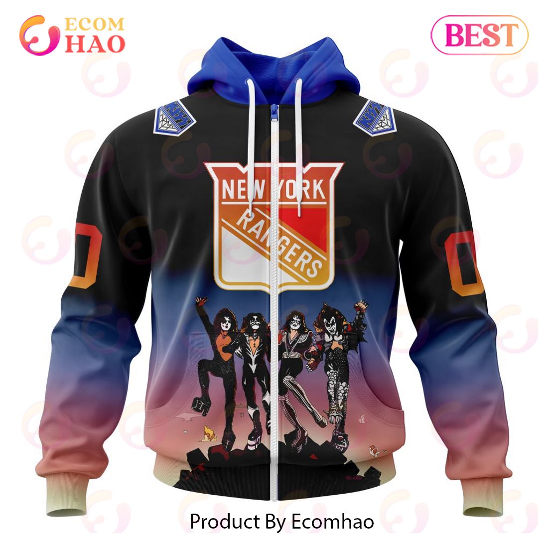 NHL New York Rangers X KISS Band Design 3D Hoodie