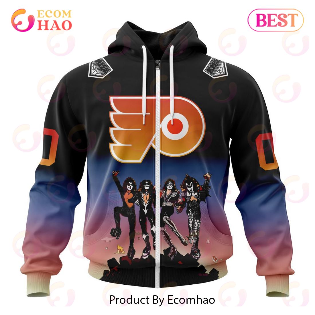 NHL Philadelphia Flyers X KISS Band Design 3D Hoodie