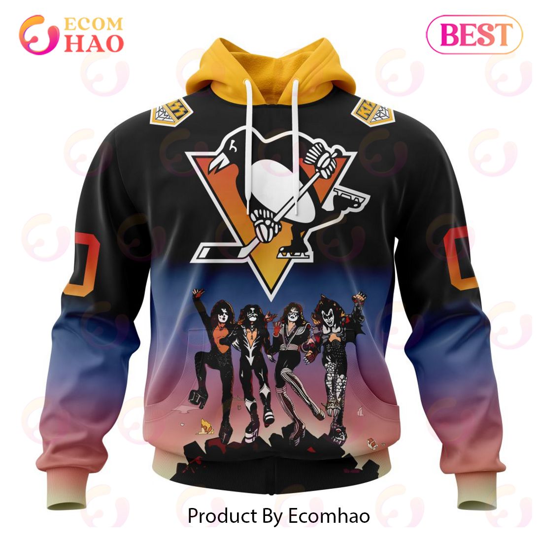 NHL Pittsburgh Penguins X KISS Band Design 3D Hoodie