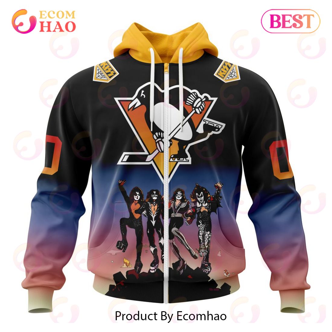 NHL Pittsburgh Penguins X KISS Band Design 3D Hoodie