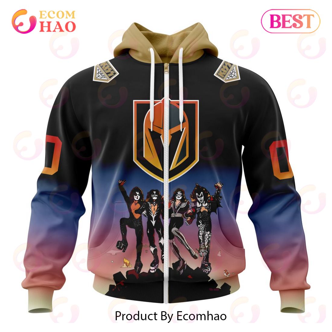 NHL Vegas Golden Knights X KISS Band Design 3D Hoodie