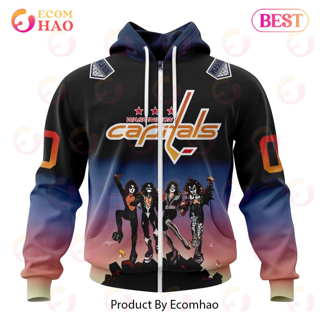 NHL Washington Capitals X KISS Band Design 3D Hoodie