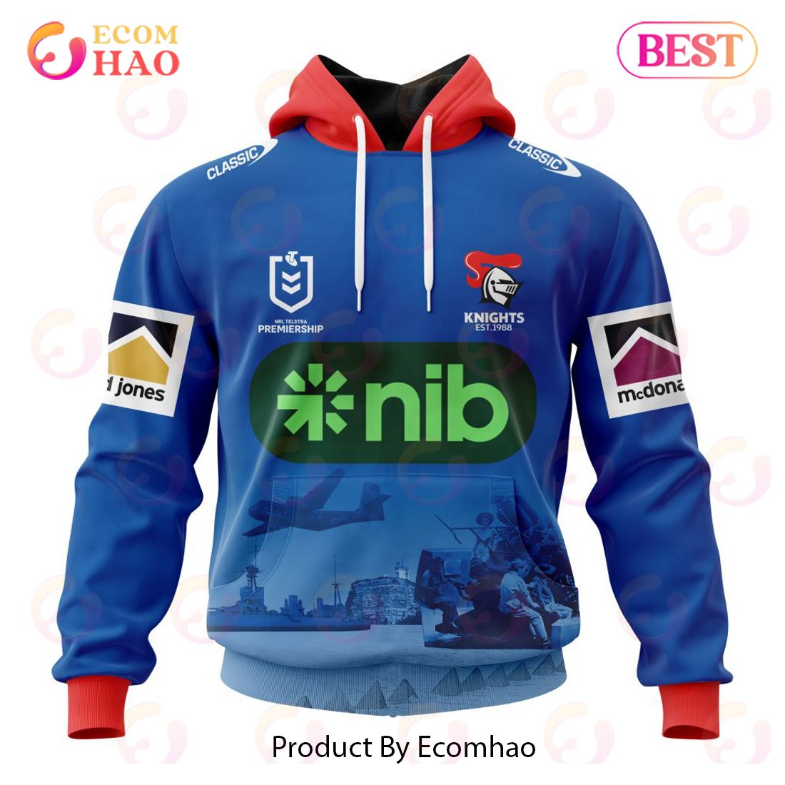 NRL Newcastle Knights Special ANZAC Day Kits 2023 3D Hoodie