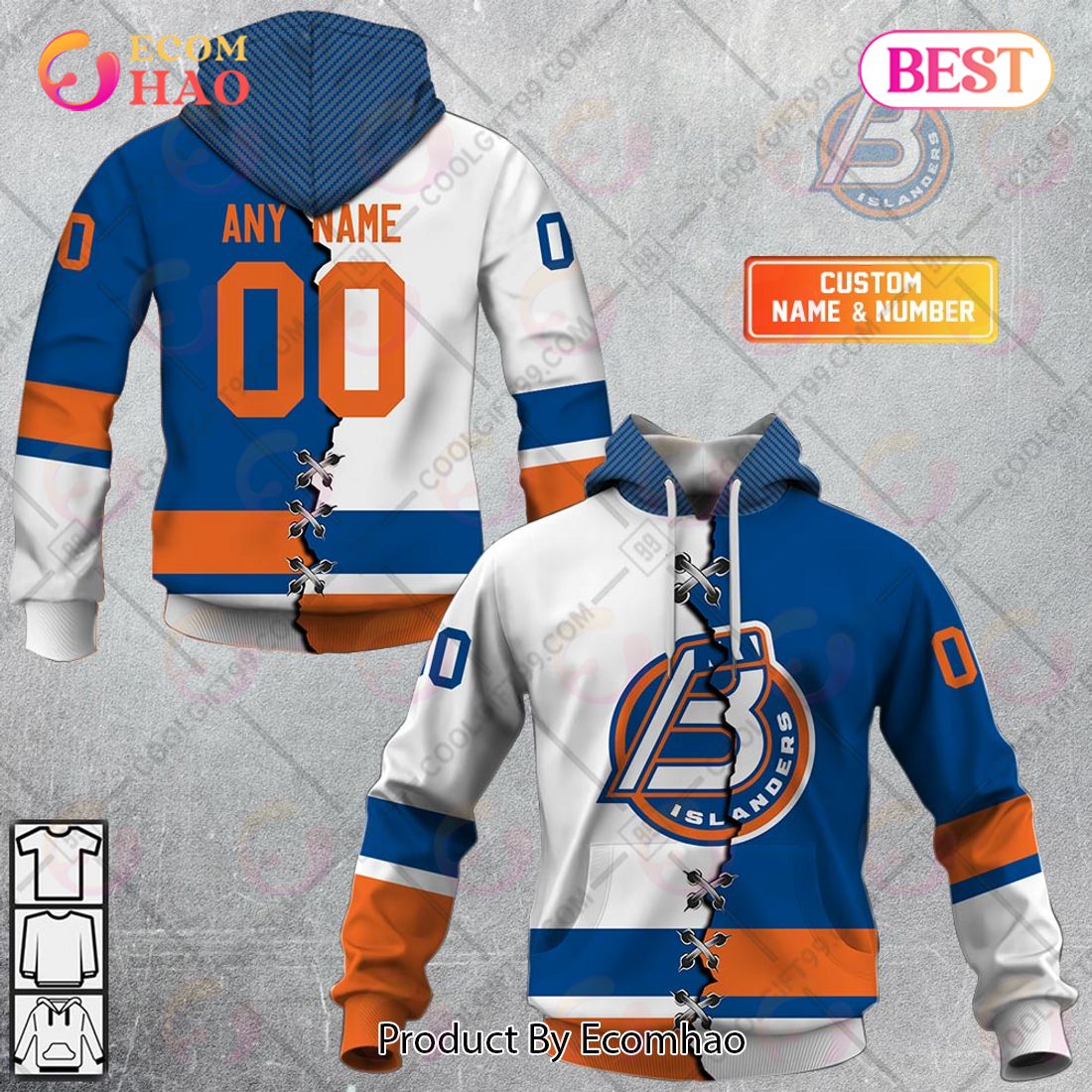 Personalized AHL Bridgeport Islanders Mix Jersey 3D Hoodie