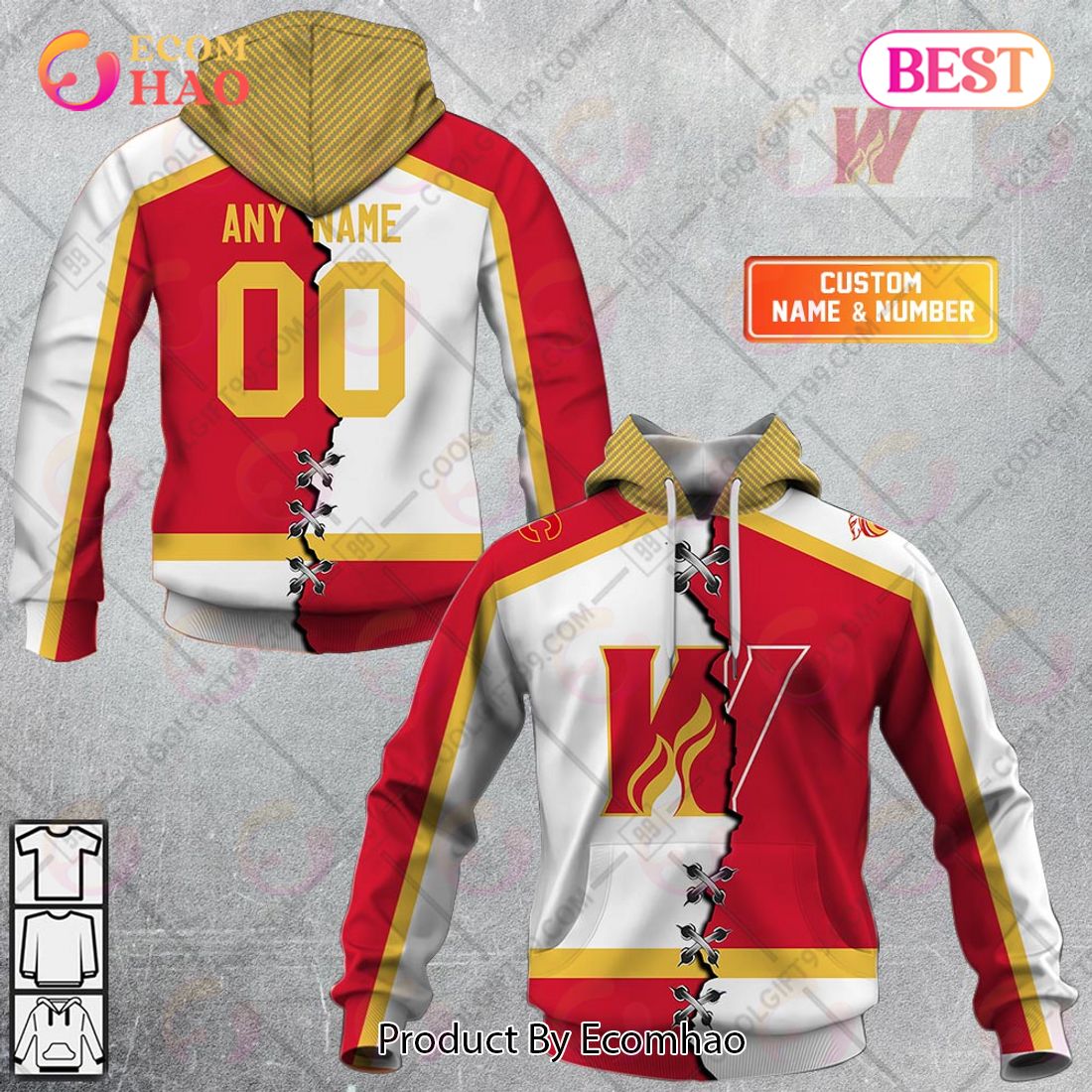 Personalized AHL Calgary Wranglers Mix Jersey 3D Hoodie