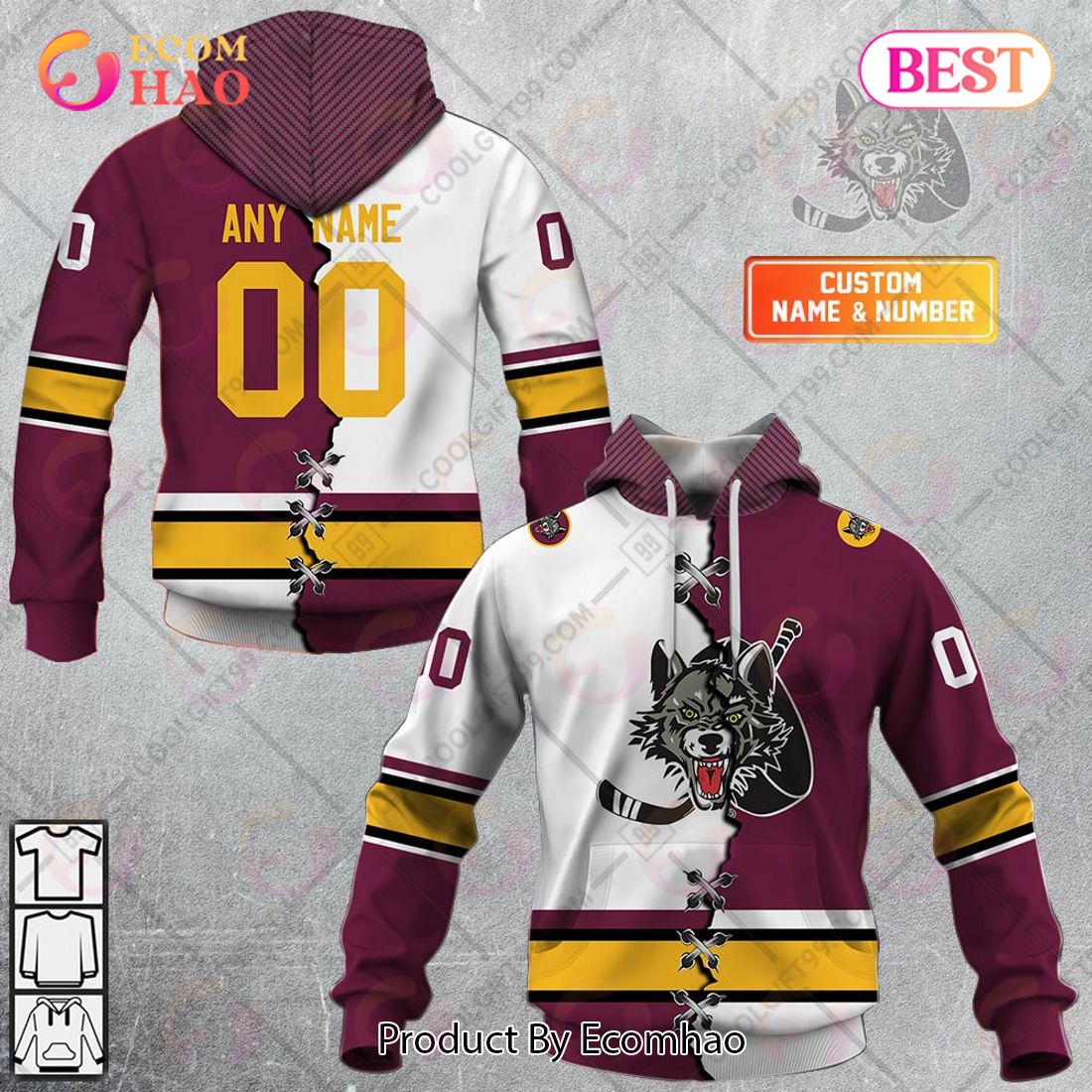 Personalized AHL Chicago Wolves Mix Jersey 3D Hoodie