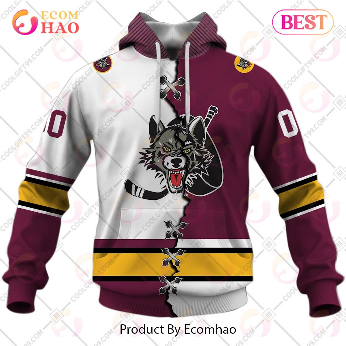 Personalized AHL Chicago Wolves Mix Jersey 3D Hoodie