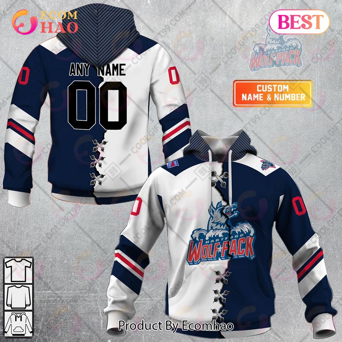 Personalized AHL Hartford Wolf Pack Mix Jersey 3D Hoodie