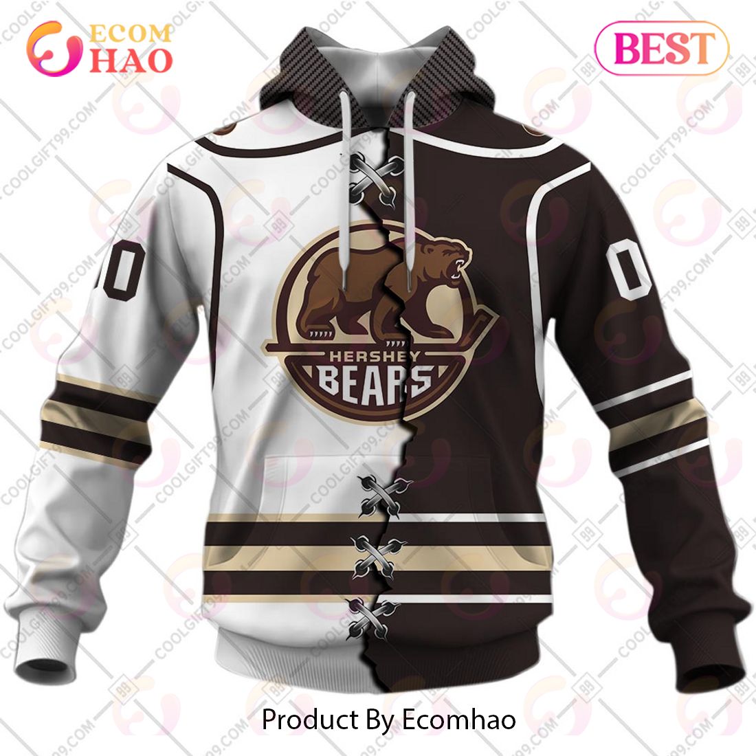 Personalized AHL Hershey Bears Mix Jersey 3D Hoodie