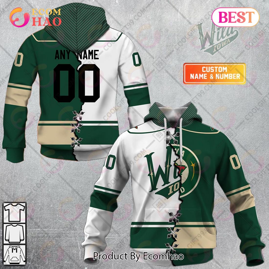 Personalized AHL Iowa Wild Mix Jersey 3D Hoodie