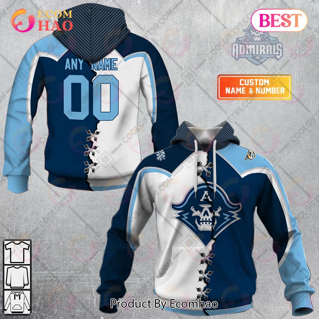 Personalized AHL Milwaukee Admirals Mix Jersey 3D Hoodie