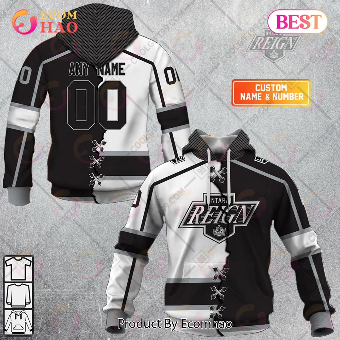 Personalized AHL Ontario Reign Mix Jersey 3D Hoodie