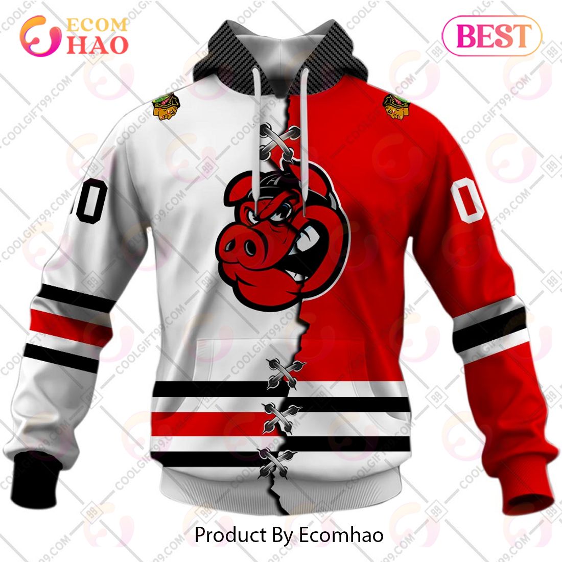 Personalized AHL Rockford IceHogs Mix Jersey 3D Hoodie