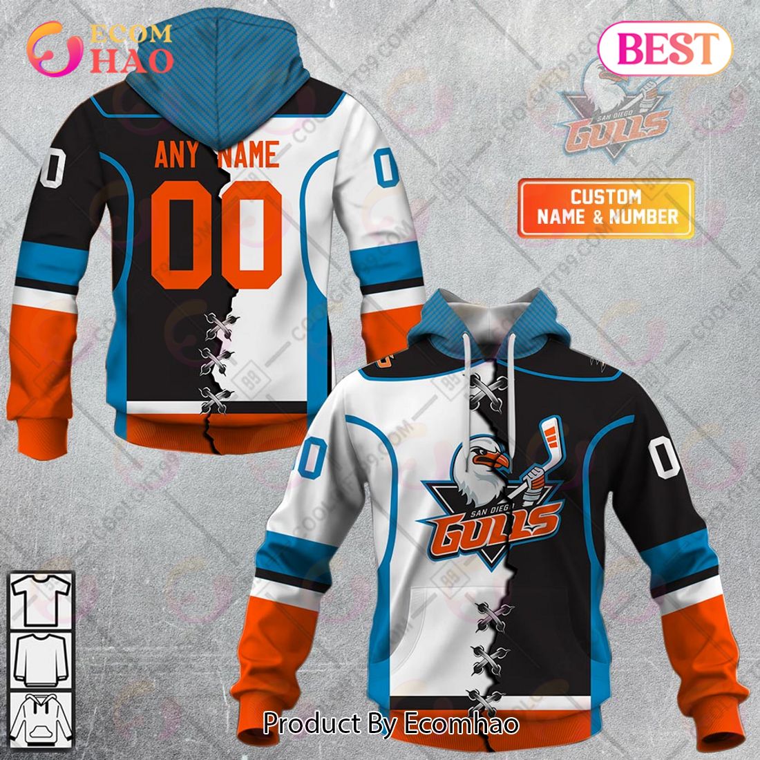 Personalized AHL San Diego Gulls Mix Jersey 3D Hoodie