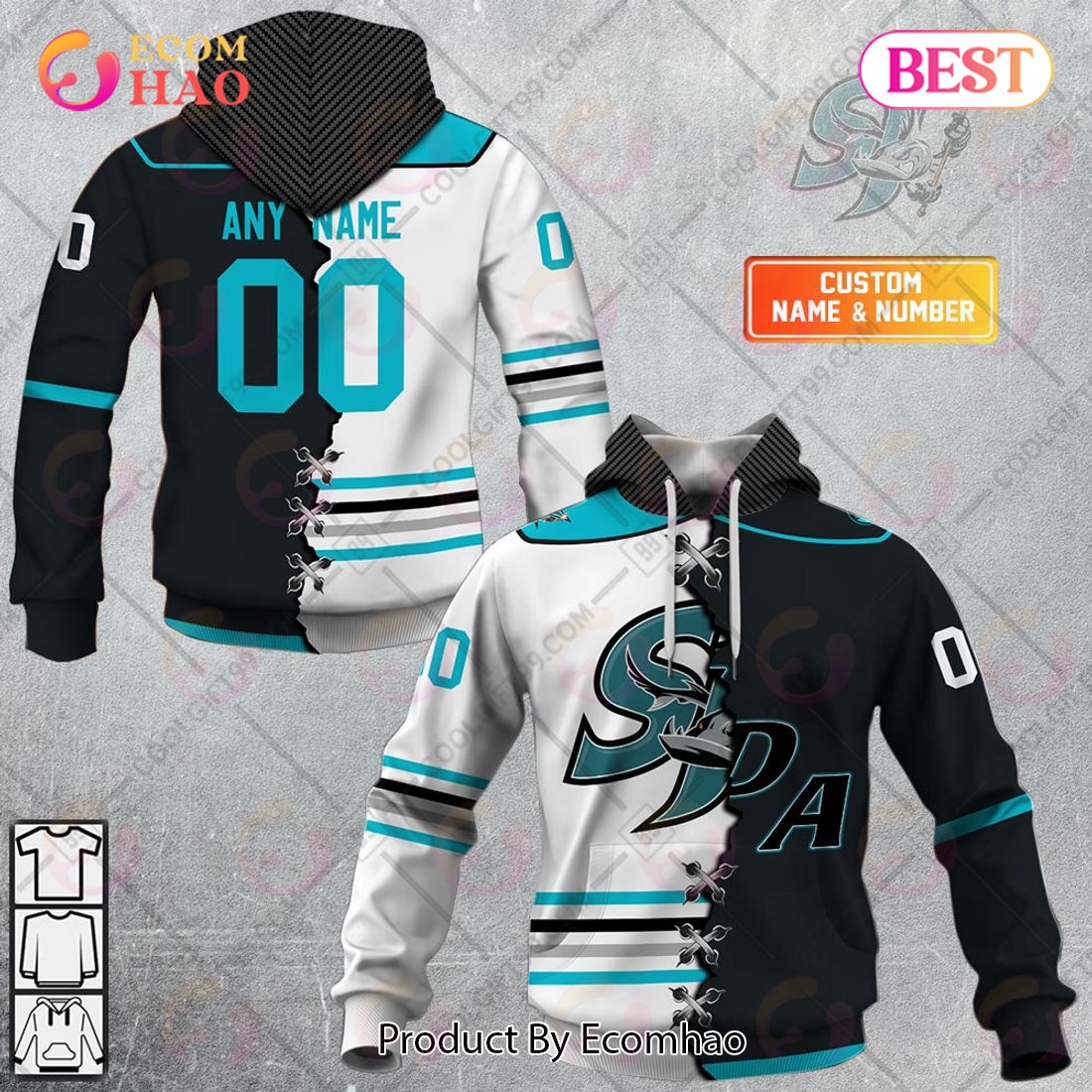 Personalized AHL San Jose Barracuda Mix Jersey 3D Hoodie