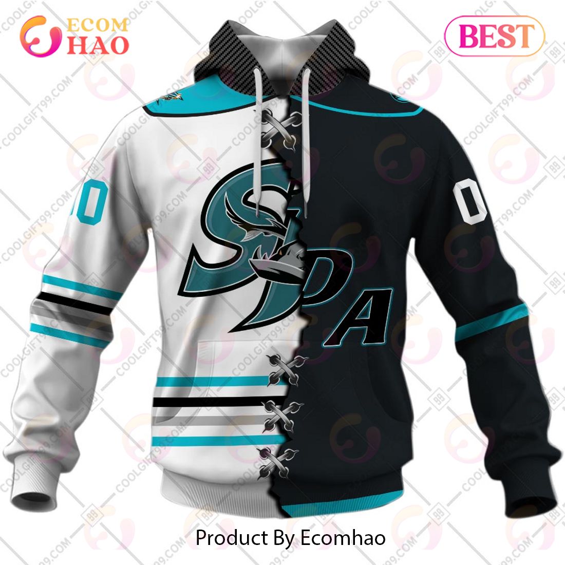 Personalized AHL San Jose Barracuda Mix Jersey 3D Hoodie