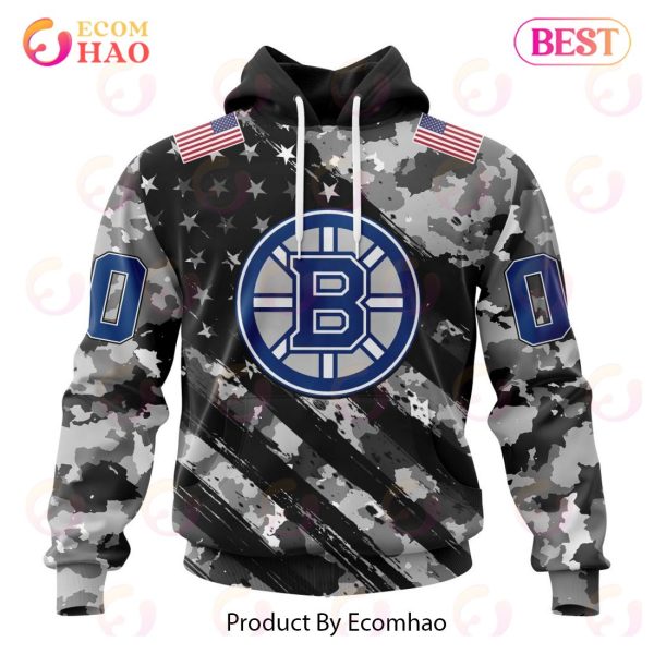 NHL Boston Bruins Special Camo Armed Forces Design 3D Hoodie