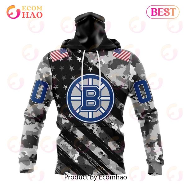 NHL Boston Bruins Special Camo Armed Forces Design 3D Hoodie
