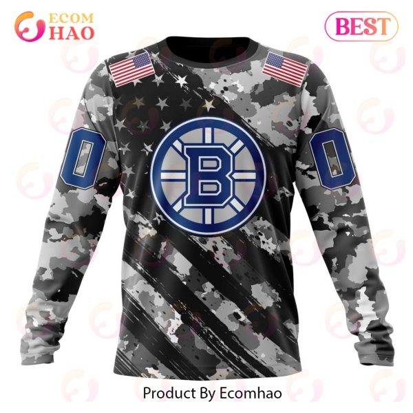 NHL Boston Bruins Special Camo Armed Forces Design 3D Hoodie