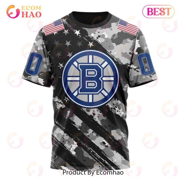 NHL Boston Bruins Special Camo Armed Forces Design 3D Hoodie