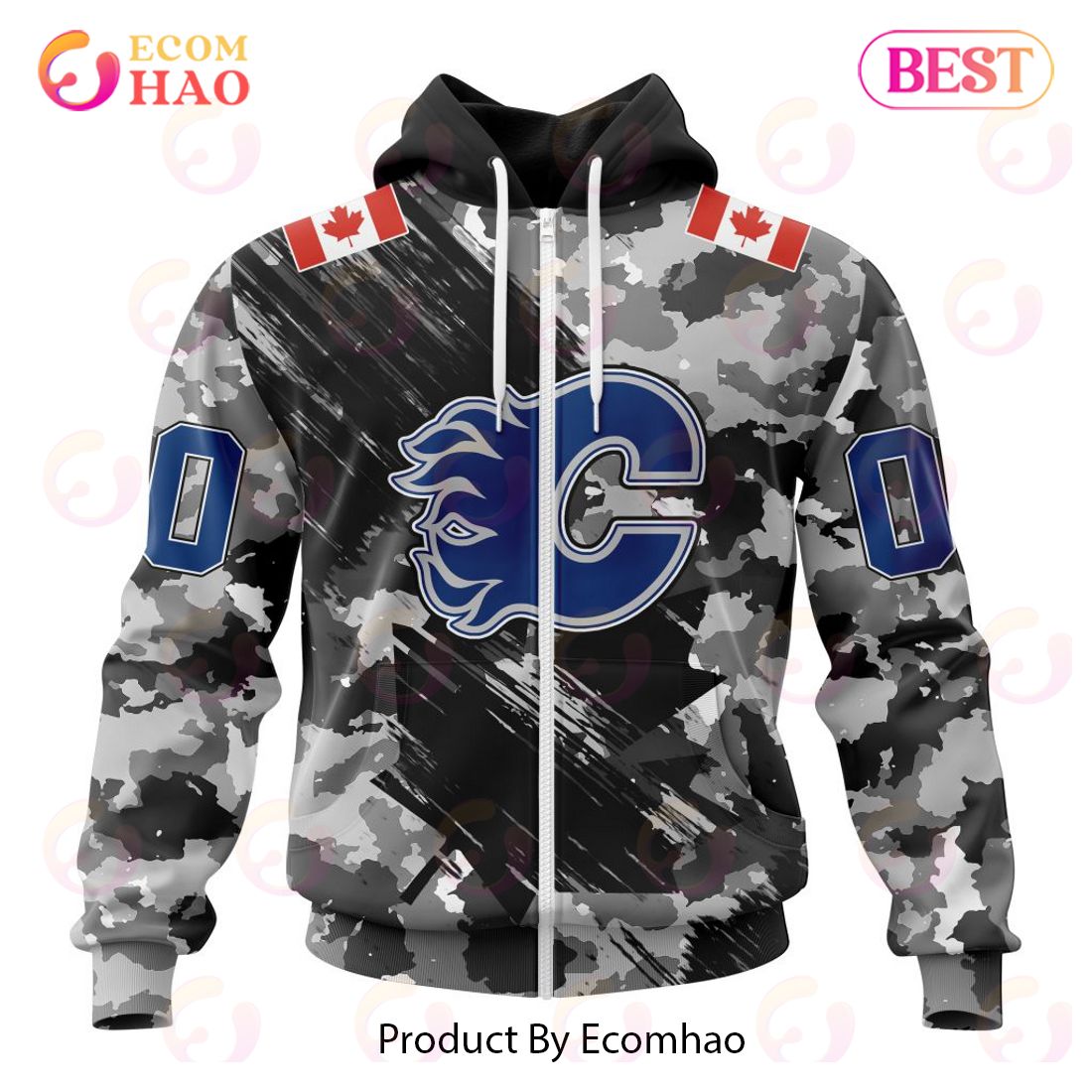 NHL Calgary Flames Special Camo Armed Forces Design 3D Hoodie