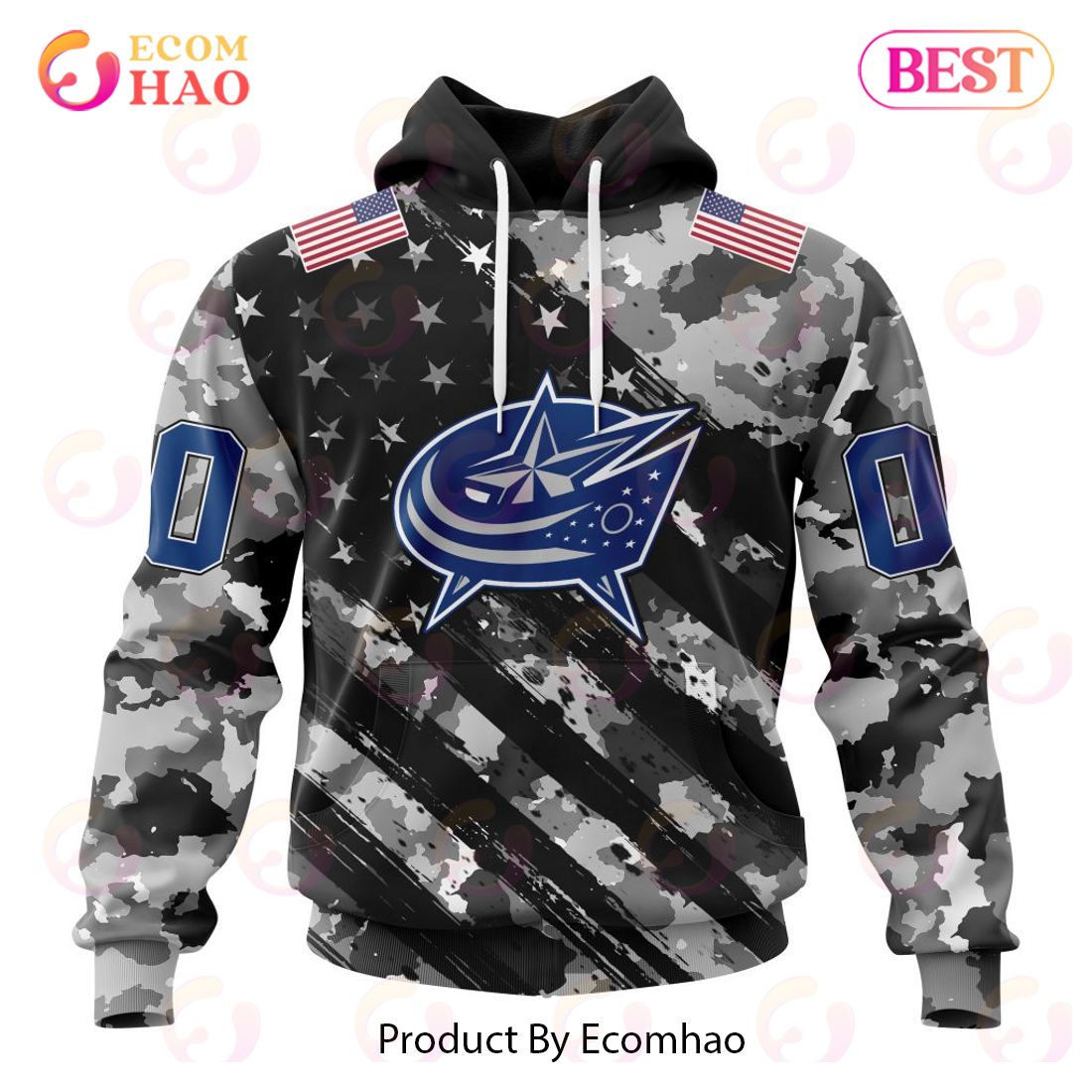 NHL Columbus Blue Jackets Special Camo Armed Forces Design 3D Hoodie