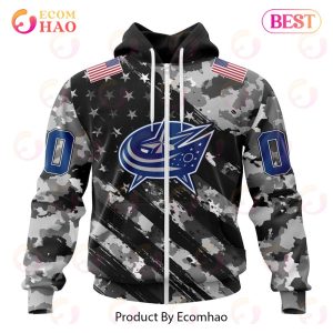NHL Columbus Blue Jackets Special Camo Armed Forces Design 3D Hoodie