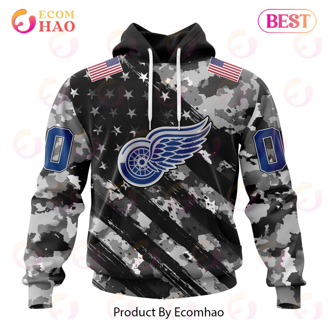 NHL Detroit Red Wings Special Camo Armed Forces Design 3D Hoodie