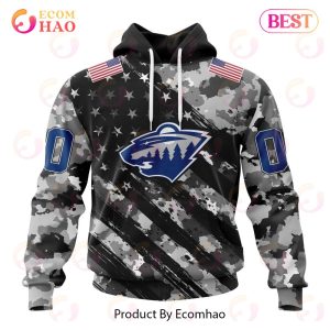 NHL Minnesota Wild Special Camo Armed Forces Design 3D Hoodie