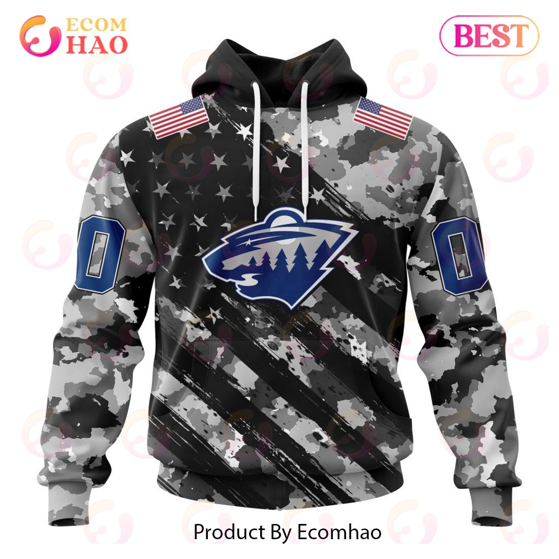 NHL Minnesota Wild Special Camo Armed Forces Design 3D Hoodie