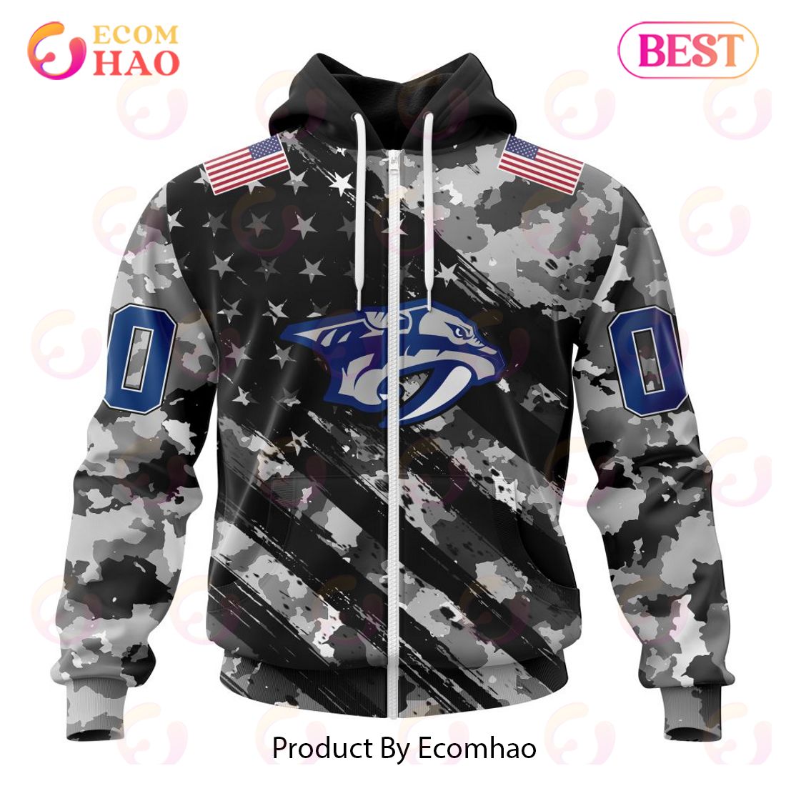 NHL Nashville Predators Special Camo Armed Forces Design 3D Hoodie