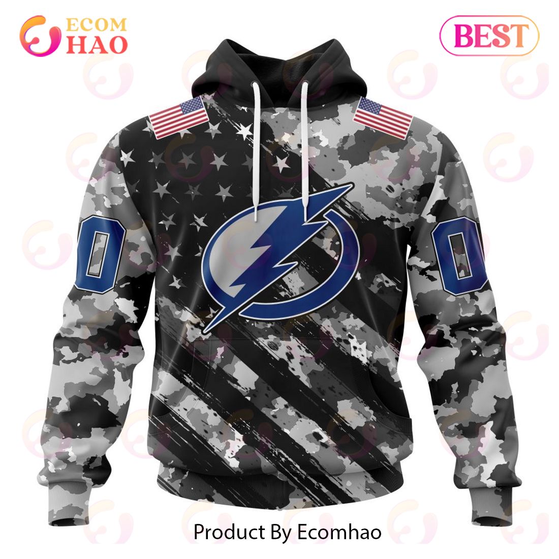 Tampa Bay Lightning NHL Camo Veteran 3D Printed Hoodie/Zipper