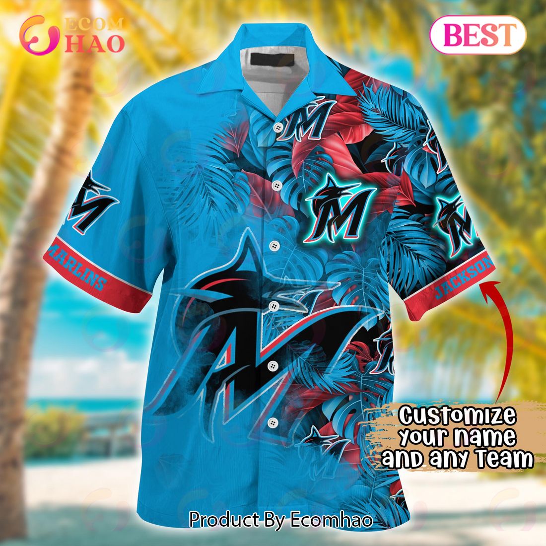 Miami Marlins MLB Custom Name Button Up Hawaiian Shirt - T-shirts Low Price